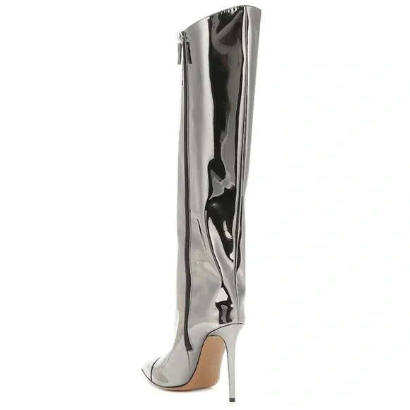 Pointed Toe Metallic High Heeled Boots - Picture 3 of 3